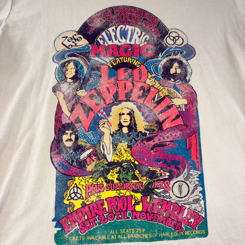 396 Led Zeppelin Graphic Tee 2XL Tan Electric Magic Wembley Concert Poster Shirt